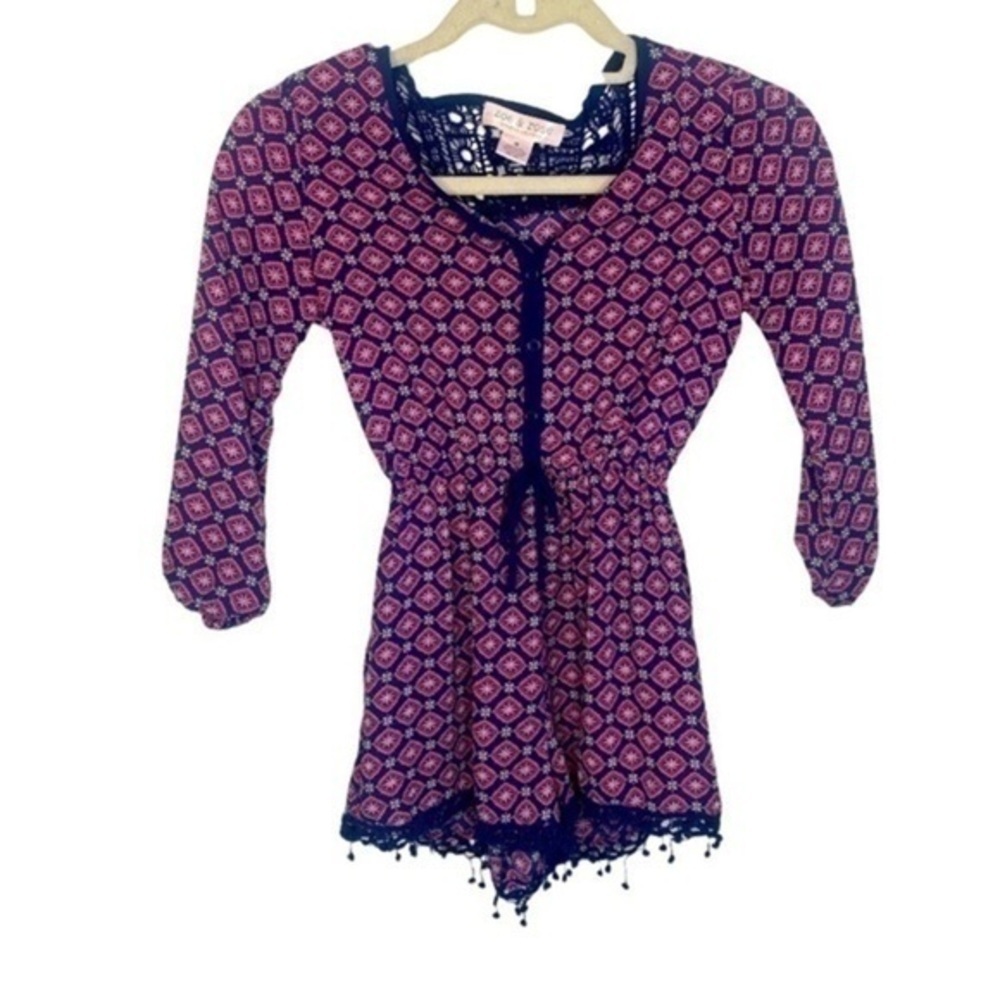 Band Of Gypsies Geometric Floral Print Girls Button Up Romper Size Medium